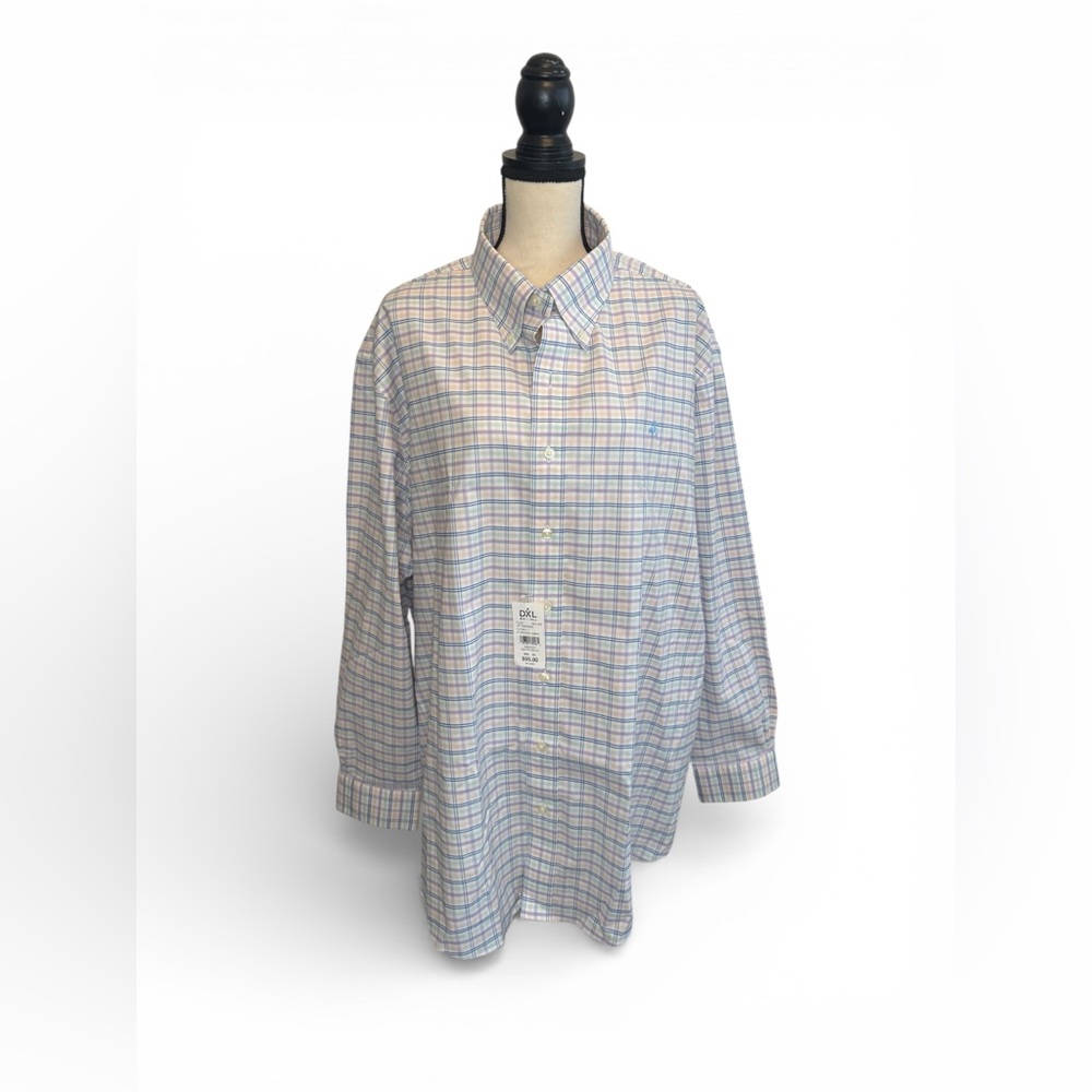 NWT Brooks Brother DXL Blue Check Pattern Non-Iron Shirt Men 2XL